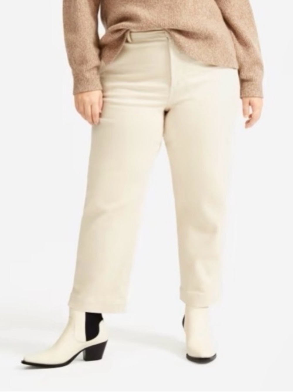 Everlane Neutral-Cream Cropped Straight-Leg Pants